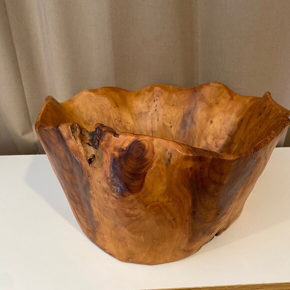 Vintage Burl Wood Bowl Large Mid Century Fruit Bowl 17" Wide - Picture 5 of 9